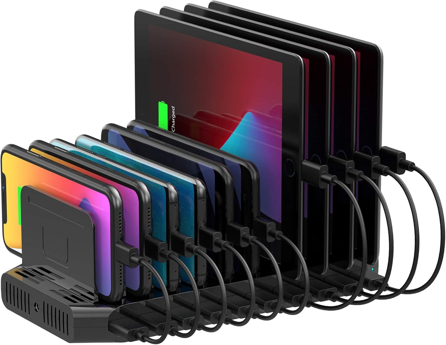 Unitek 10-Port Desktop Charging Dock Ultimate Charging Station for Multiple Devices, iPhones & Apple Products High-Speed USB Hub with LED Display for Office, Kitchen Counter, Desk Organizer