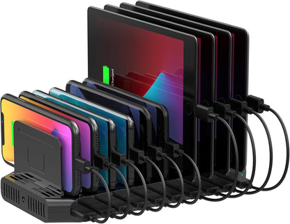 Unitek 10-Port Desktop Charging Dock Ultimate Charging Station for Multiple Devices, iPhones & Apple Products High-Speed USB Hub with LED Display for Office, Kitchen Counter, Desk Organizer