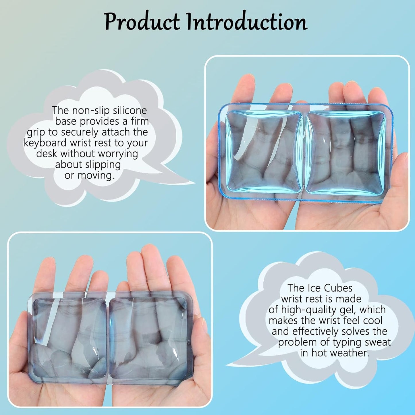 Gel Wrist Rest for Keyboard and Mouse Square Blue Plaid Clear Keyboard Wrist Rest Transparent Ergonomic Cute Checkered Mouse Wrist Pad Silicone Non-Slip Support for Computer Laptop Gaming Home Office