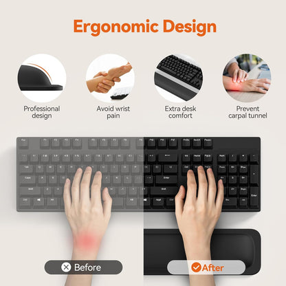 TECKNET Wrist Rest for Computer Keyboard, Thicken Memory Foam Wrist Support Pad for Keyboard, Ergonomic Palm Rest for Pain Relief, Anti-Slip Rubber Base, 17x3.3 in, 1 inch (25mm), Black