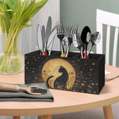 Gothic Office Decor Black Wooden Pen Pencil Holder for Desk Accessories, Dark Gothic Witchy Aesthetic Wood Makeup Brush Toothbrush Holder Organizer for Vanity Bathroom