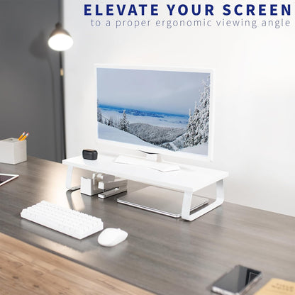 VIVO 24 inch Monitor Stand, Wood & Steel Desktop Riser, Screen, Keyboard, Laptop, Small TV Ergonomic Desk and Tabletop Organizer, White, STAND-V000D-W