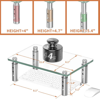 Hemudu Monitor Stand Riser, 3 Height Adjustable Laptop Stand Riser, Monitor Stand Riser for PC, Computer, Laptop Clear