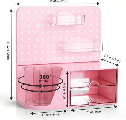 Comix 360° Rotating Pen Holder for Desk, Cute Pencil Holder Pen Organizer, Beige Acrylic Pencil Cup Caddy with 5 Slots for Home School Office Supplies