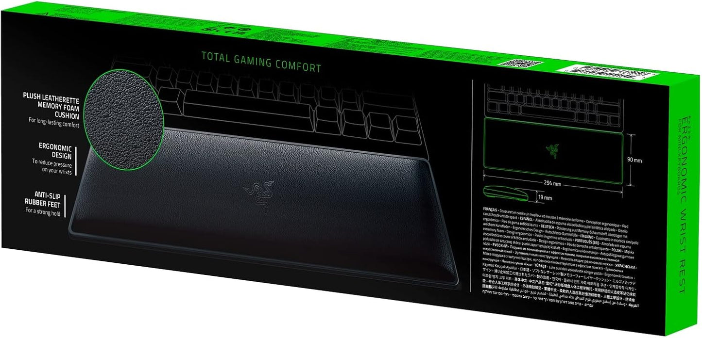 Razer Ergonomic Wrist Rest for Mini Keyboards: Plush Leatherette Memory Foam Cushion - Anti-Slip Rubber Feet