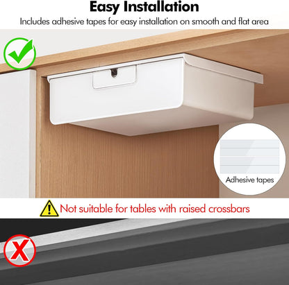 Poeland Under Desk Drawer Organizer, Under Table Slide Out Drawer with Small Drawer Compartment, Hidden Drawer Organizer for Office, Home