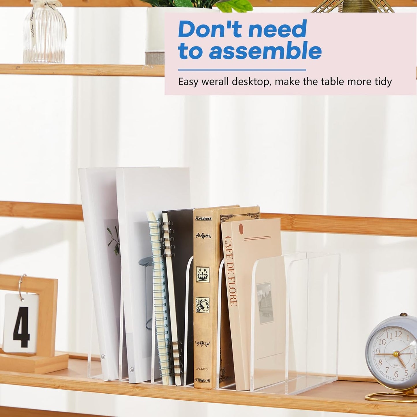 Suzile Clear Acrylic Magazine File Holder with Vertical Compartments Desk Organizer Book Rack for Desk Sorter Paper Folder Office Accessories(Clear,14.2 x 7.2 x 6.5 Inch)