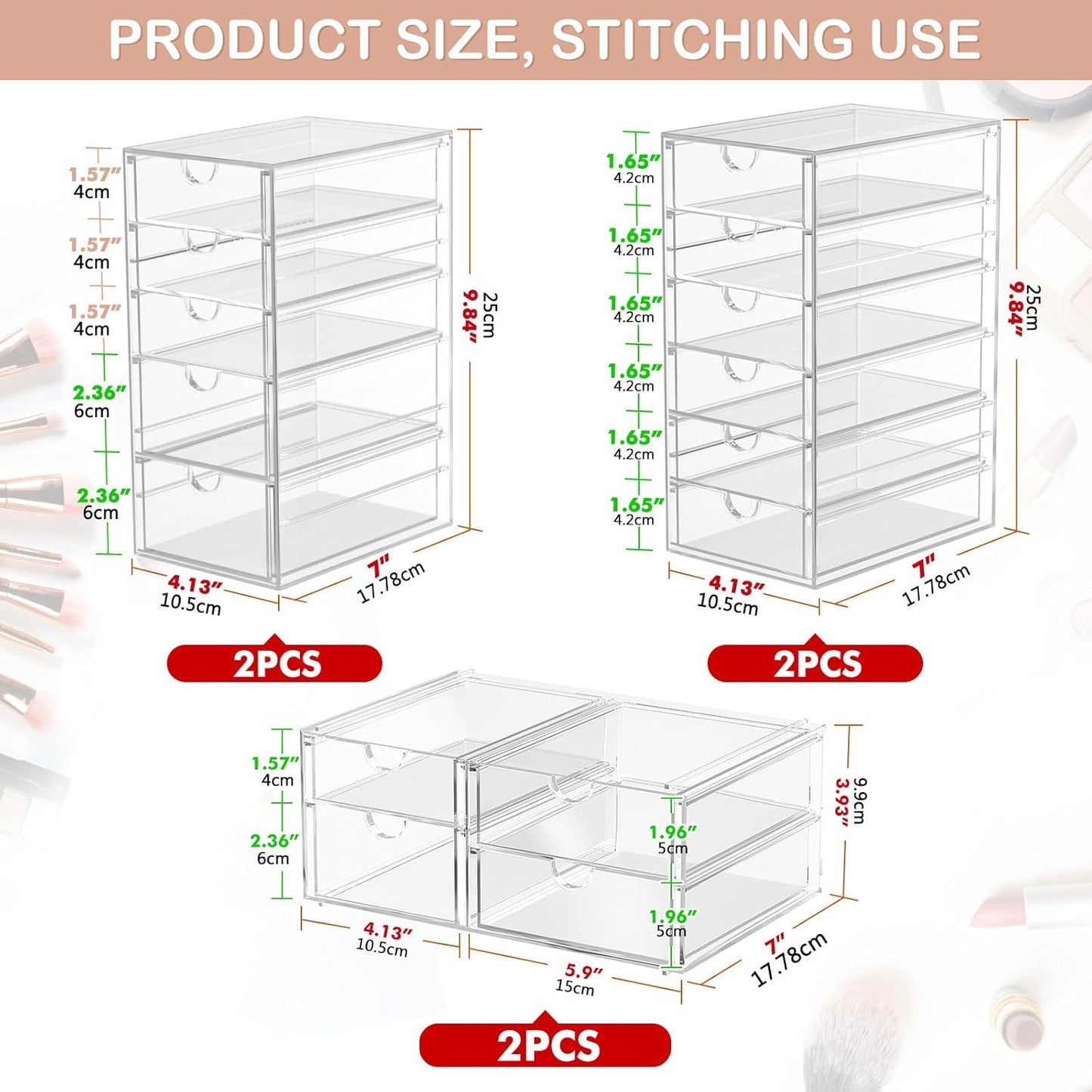 caktraie Versatile Acrylic Makeup Organizer, Drawer Organizer - Transparent Desktop Storage for Cosmetics, Office Supplies & More - Clear Organizer for Home & Office Use