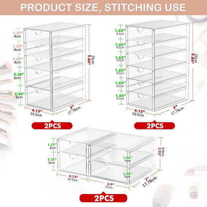caktraie Versatile Acrylic Makeup Organizer, Drawer Organizer - Transparent Desktop Storage for Cosmetics, Office Supplies & More - Clear Organizer for Home & Office Use
