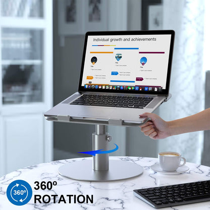 Laptop Stand for Desk - Adjustable, Foldable Clear Acrylic Riser with 360° Rotating Base, Ergonomic Laptop Holder for MacBook Pro/Air & 10-16” Notebooks