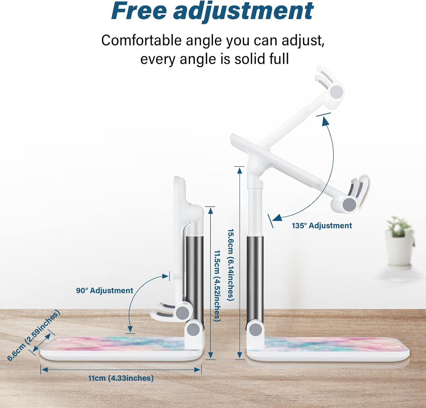Desk Cell Phone Stand - Adjustable Angle-iPad Holder, Universal Compatible Phone Holder for Desk