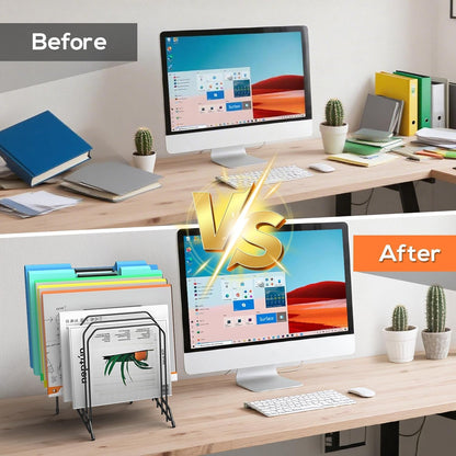 MINDEPOT Incline Sorter Desk File Organizer, Metal Desk Magazine Folder Holder with 8-Section Vertical Compartments Rack File Organizer for Office, Home, School