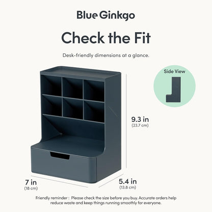 BLUE GINKGO Compact Desk Organizer – Small 5-Compartment, Half Drawer Storage – Pen Holder, Stationery Organizer for Desktop, Vanity, Shelf (Made in Korea, Green)