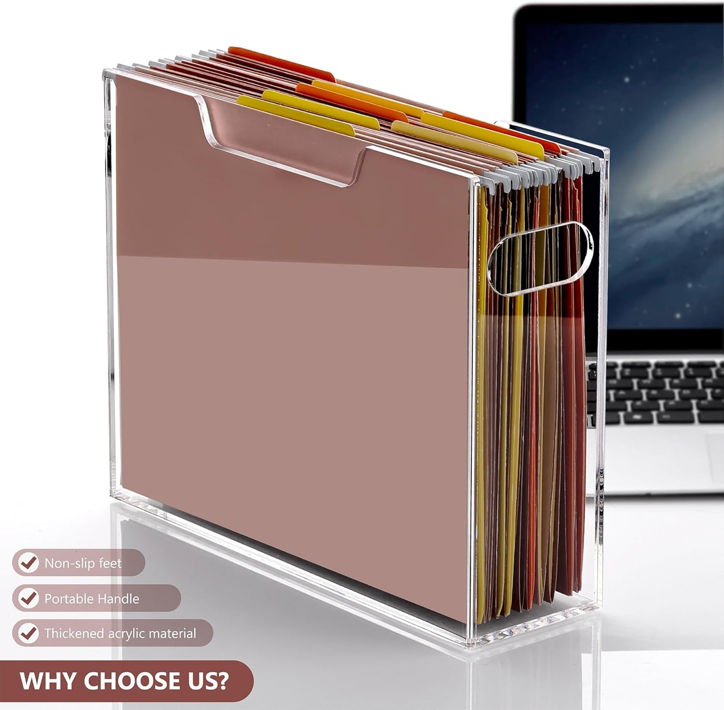 DINGHUO Hanging File Organizer, Acrylic File Holder with Handles, No Assembly Required, Clear File Crate Storage Box for Desk Office, Fits Standard Letter Size 8.5"x11" Folders