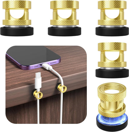 Maveek Metal Magnetic Cord Holder, Magnet Cable Clips Stainless Steel Adjustable Cord Organizers for Desk Nightstand Car Office Charging Wires USB C Laptop Earphone Audio Cords (4 Pack)