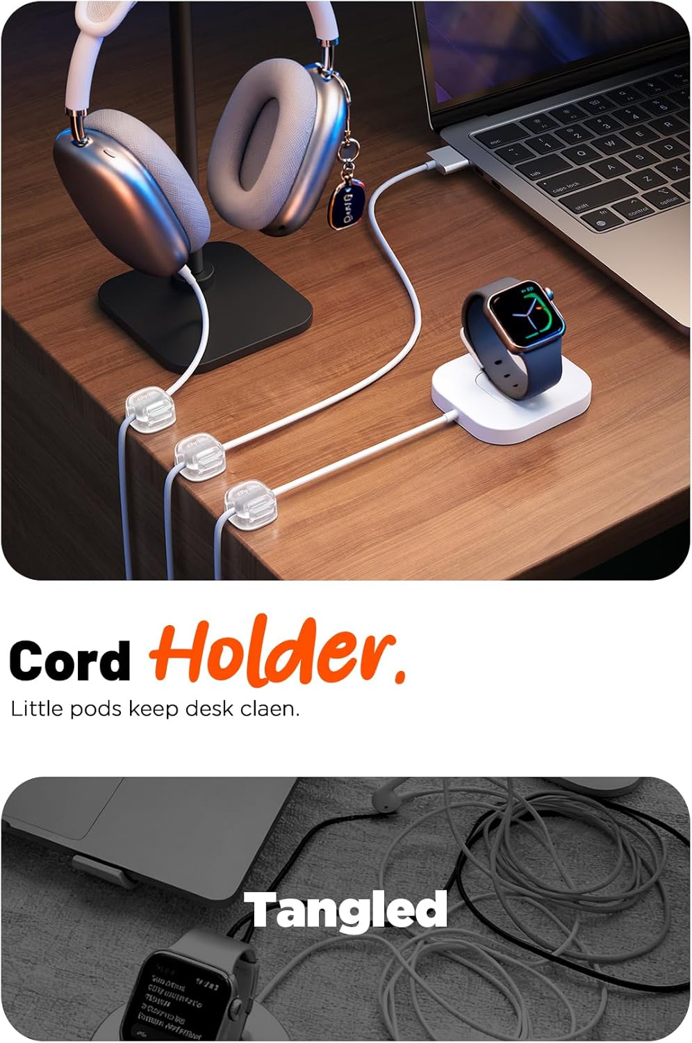 Cable Clips,8 Pack Cord Holder Cord Organizer [1s Lock & Strongest Adhesive] Spring Cord Clips Phone Charger Wire Desk Cable Management Nightstand Home Office School Decor Women Cute Desk Accessories