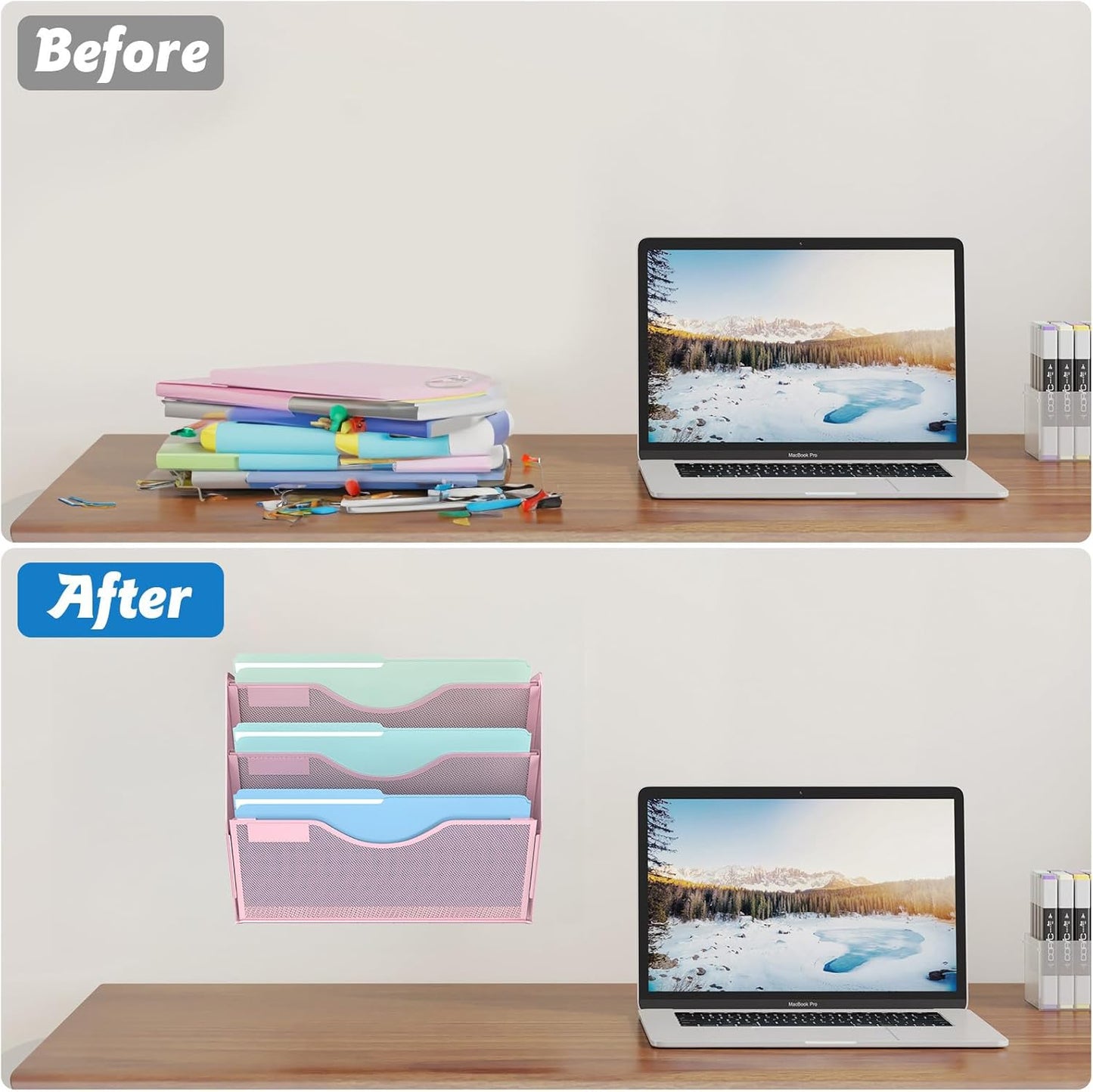 Gawerk 5 Tier Hanging Wall File Organizer, Mesh Mail Paper Orgnization Hanging File Folder Holder for Home Office, Black