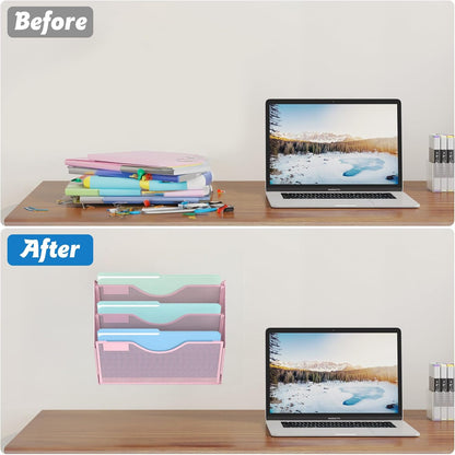 Gawerk 5 Tier Hanging Wall File Organizer, Mesh Mail Paper Orgnization Hanging File Folder Holder for Home Office, Black
