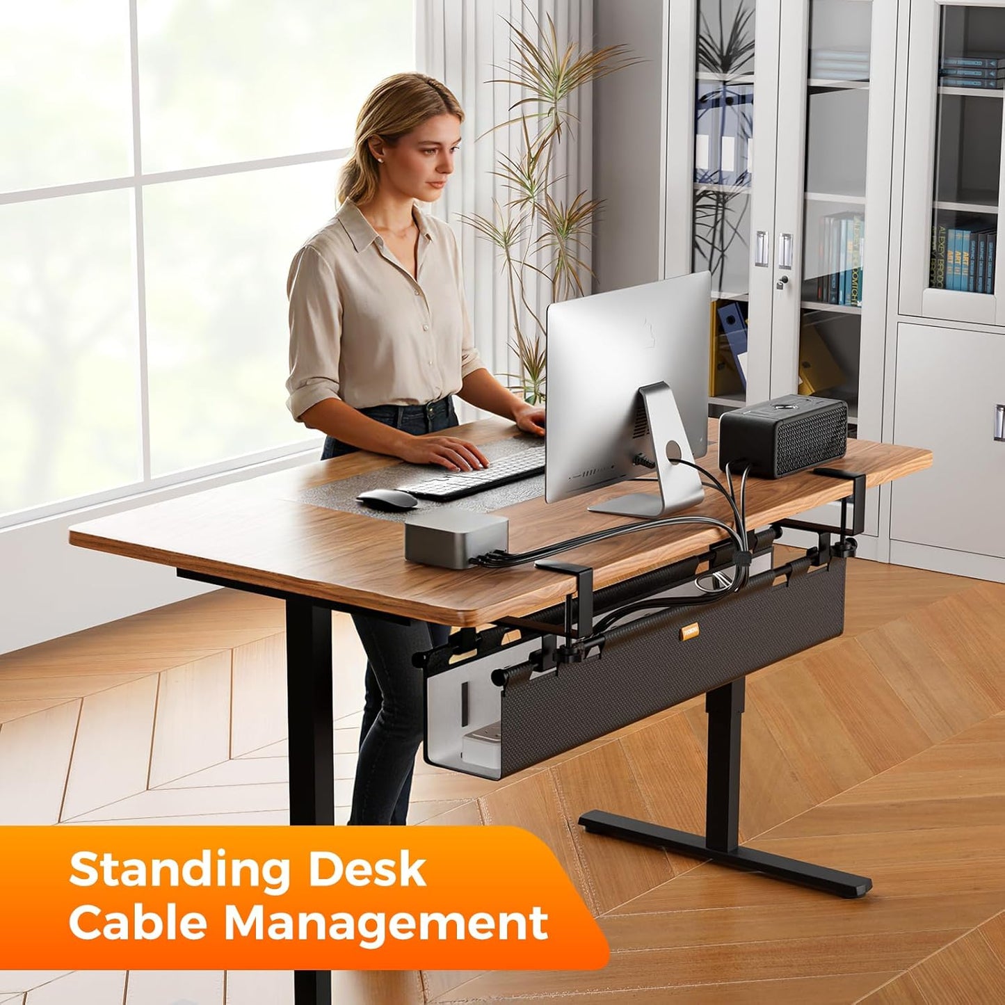 Cable Management Tray Under Desk, 38" No Drill Cable Organizer with Clamp/Screw Mount,Wire Cord Organizer for Table, Cable Tray for Office, Home