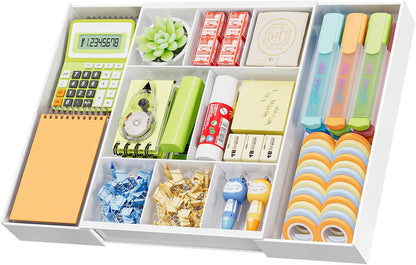 Marbrasse Expandable Desk Drawer Organizer, Clear Plastic Drawer Organizer Tray with 10 Adjustable Compartments, Desk Organizers and Accessories, 5 Drawer Dividers for Office Supplies, Makeup(Black)