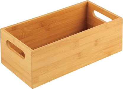 mDesign Kitchen Storage Box – Open-Top Bamboo Storage Tray with Handles – Versatile Cupboard Organiser for Shelves, Pantries, Surfaces and Cupboards – Natural