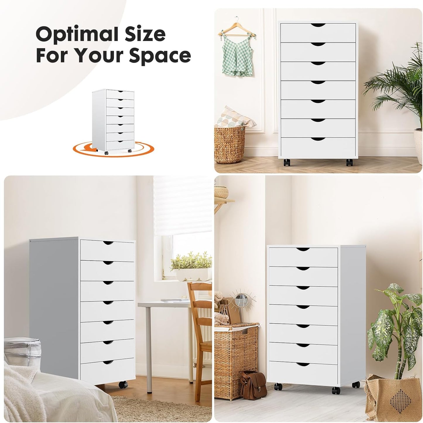 OLIXIS 7 Drawer Mobile File Cabinet Under Desk Storage Organization with Wheels Vertical Filing Chest Rolling Wood Small Desk Printer Stand for Home Office, 15.75"D x 18.74"W x 34.25"H, Black