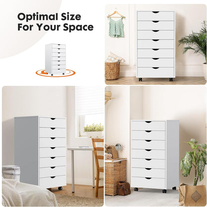 OLIXIS 7 Drawer Mobile File Cabinet Under Desk Storage Organization with Wheels Vertical Filing Chest Rolling Wood Small Desk Printer Stand for Home Office, 15.75"D x 18.74"W x 34.25"H, Black