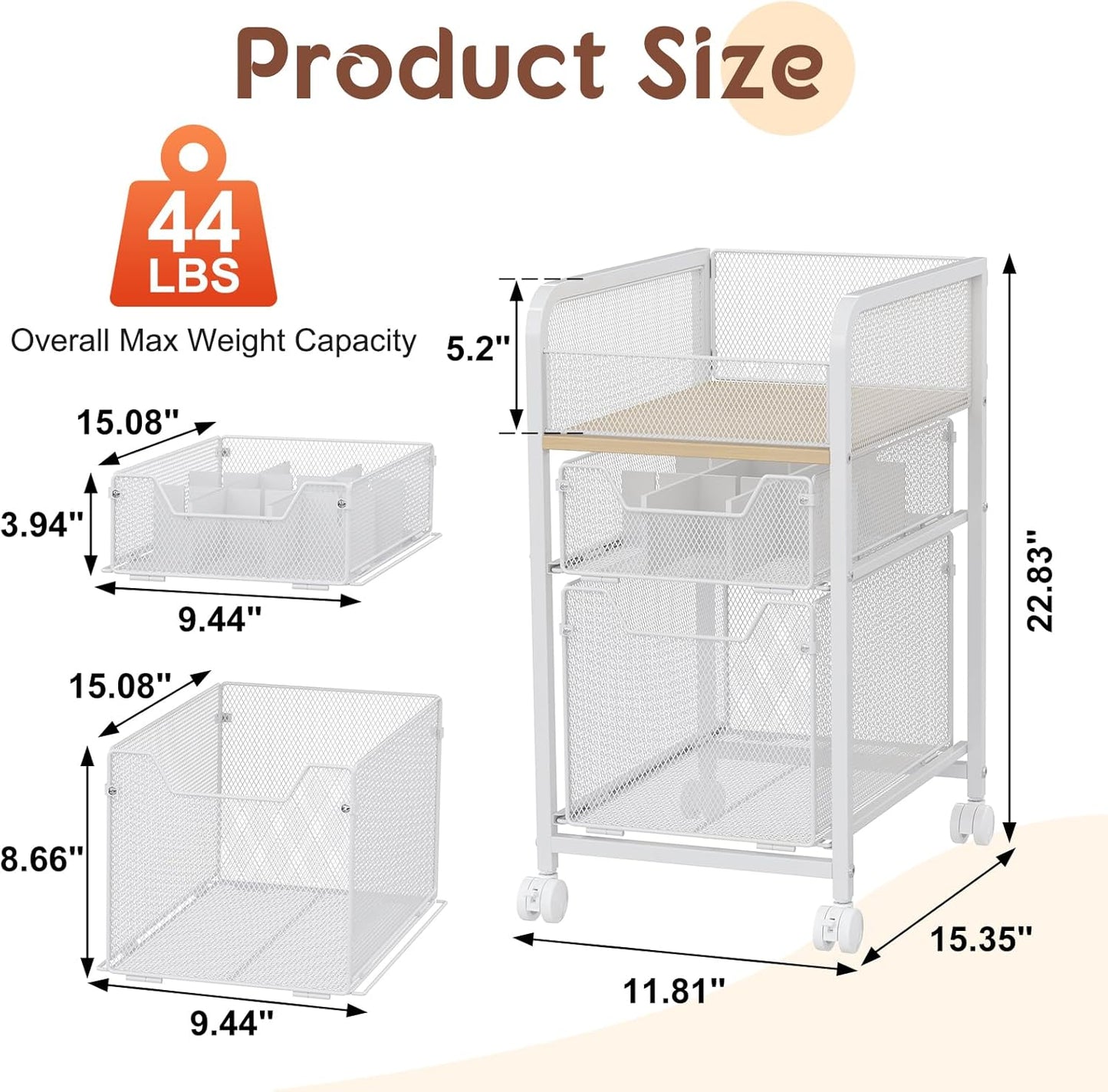 Hongtamoya Rolling Makeup Cart Organizer with 2 Drawers, Narrow Floor Skincare Organizers, Vanity Organizer Cosmetics Display Cases Holder for Skin Care Nail Polish Perfume Makeup Brush, White
