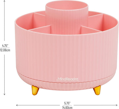 Mind Reader Rotating Pen Cup, Accessory Holder, Desktop Organization, Office, Plastic, 5.75" L x 5.75" W x 4.75" H, Pink