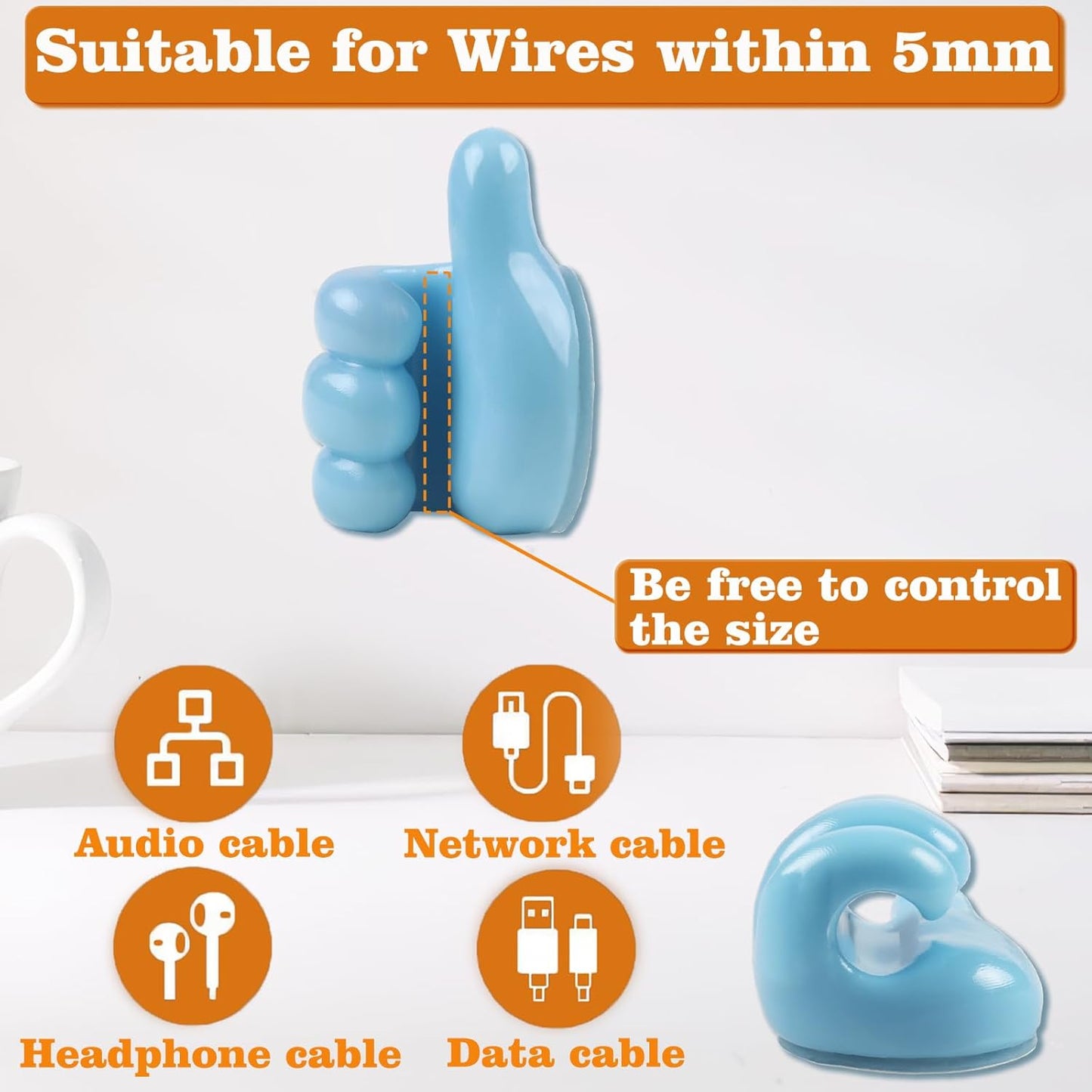 36 Pcs Pencil Holder for Desk Kids, Self Adhesive Adhesive Cable Clips, Silicone Thumbs Up Outdoor Command Hooks for Cords, Wall, Keys