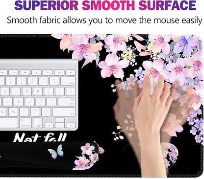 ArtSo Upgraded Wrist Rest Support for Mouse Pad & Keyboard, Ergonomic Gel Mousepad Non-Slip Rubber Base Home,Office Pain Relief, Easy Typing Cushion Neoprene, Soft Memory Foam, Purple Heart Butterfly