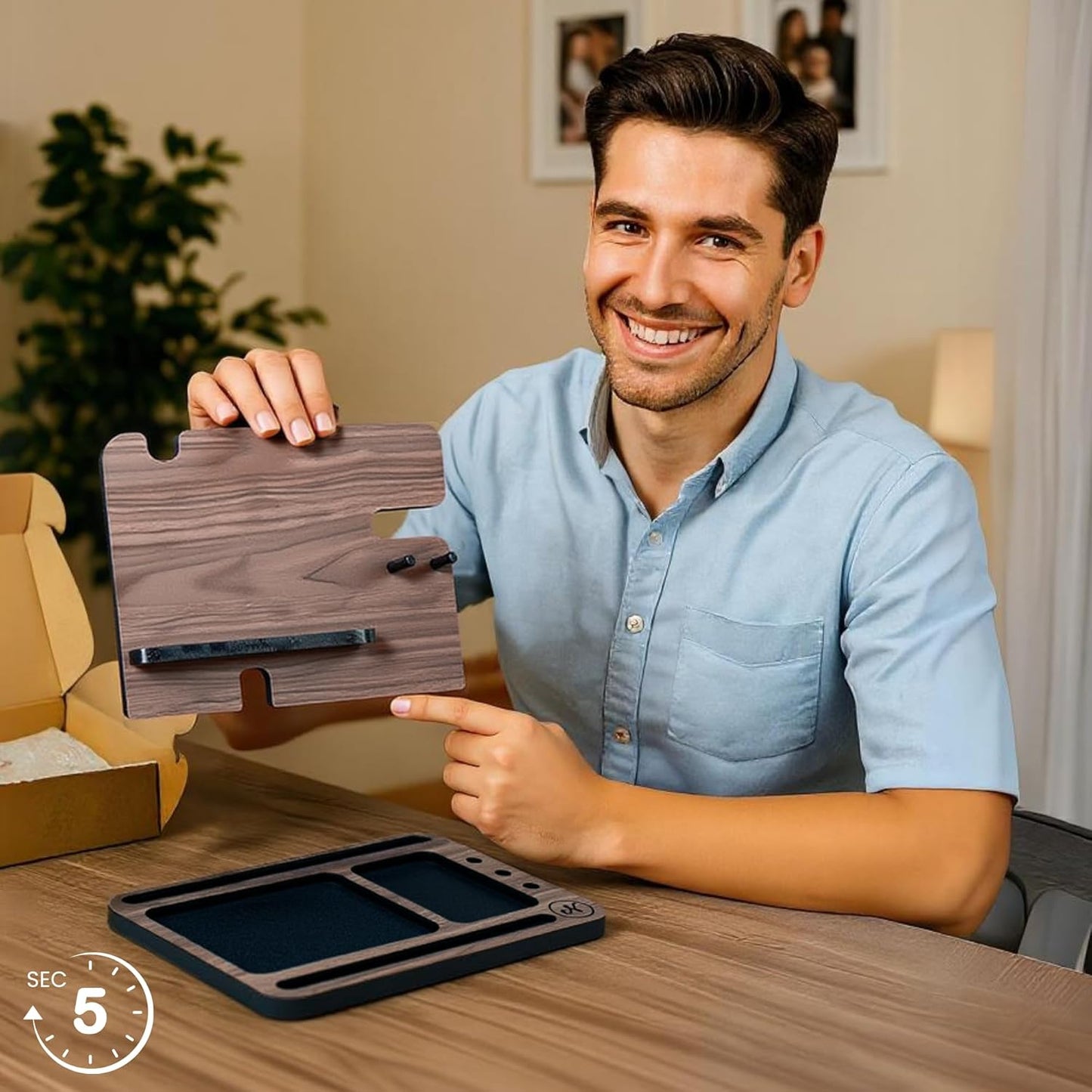 Namore Wood Phone Docking Station for Men – Nightstand & Desk Organizer with Valet Tray for Wallet, Watch & Keys – Bedside Organizer Gift for Husband or Dad