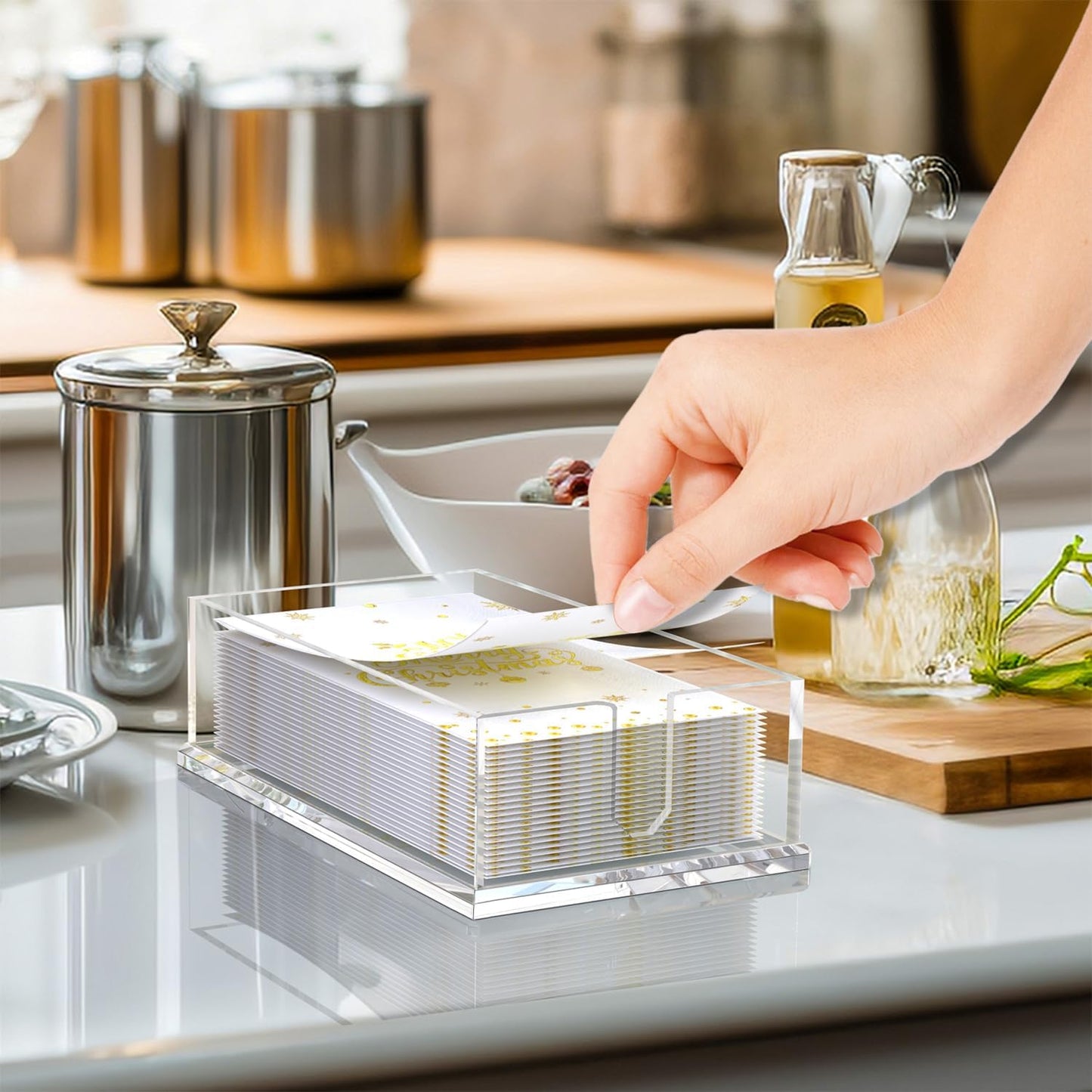 Transparent Acrylic Napkin Holder Clear Guest Paper Disposable Hand Towel Dispenser Tray Organizer For Table Home Kitchen Restaurant and Hotel Business