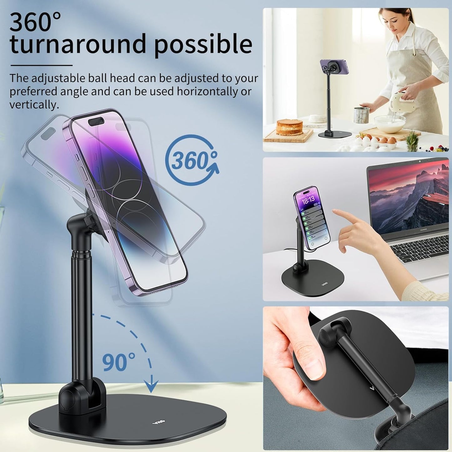VRIG Magnetic Wireless Charger Phone Stand 360°Rotation Desktop Phone Holder Adjustable Cell Phone Stand for iPhone 17/17pro/16/15/14/13 Series Foldable Wireless Charging Station for Android/AirPod