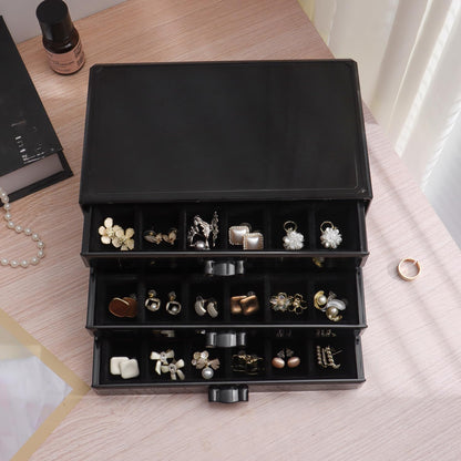 YUFONG Earring Organizer Box Acrylic Jewelry Organizer with 3 Drawers 54 Adjustable Grids Clear Stackable Earring Holder Velvet Trays Ring Display Case for Women Girls (Beige)