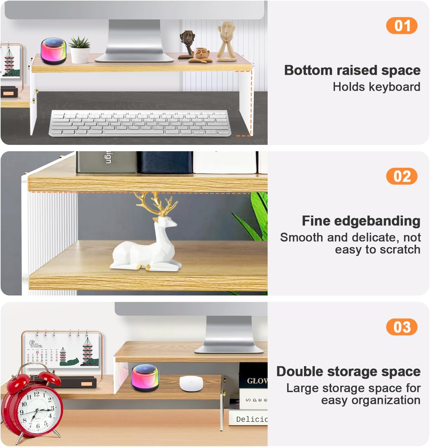 YGYQZ Adjustable Monitor Stand Riser with Acrylic Legs丨7.67" Wide Dual Monitor Stand for Desk丨2-Tier Wood Desktop Organizer for Computer, Laptop, Printer & PC丨Modern Aesthetic Desk Shelf(wood-flat)
