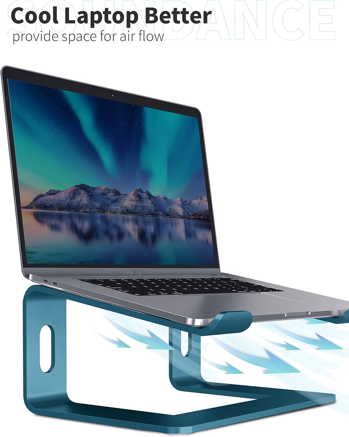 SOUNDANCE Laptop Stand, Aluminum Computer Riser, Ergonomic Laptops Elevator for Desk, Metal Holder Compatible with 10 to 15.6 Inches Notebook Computer, Silver
