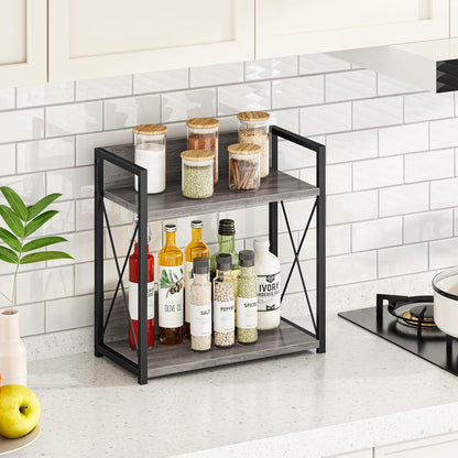 Giikin Countertop Shelf Organizer, 2 Tier Kitchen Spice Rack Organizer for Countertop, Wood Coffee Counter Shelf Organizer for Home (Bamboo, S)