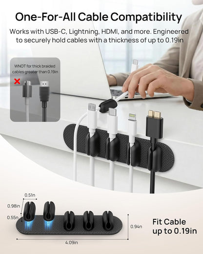 5-Pack Magnetic Cable Clips for Desk, 2 in 1 Magnet & Adhesive Cable Holder, SODI Strip Cord Holder for Nightstand, Wall - Perfect Desk Organizer for Home Office, Phone, Car (Black)