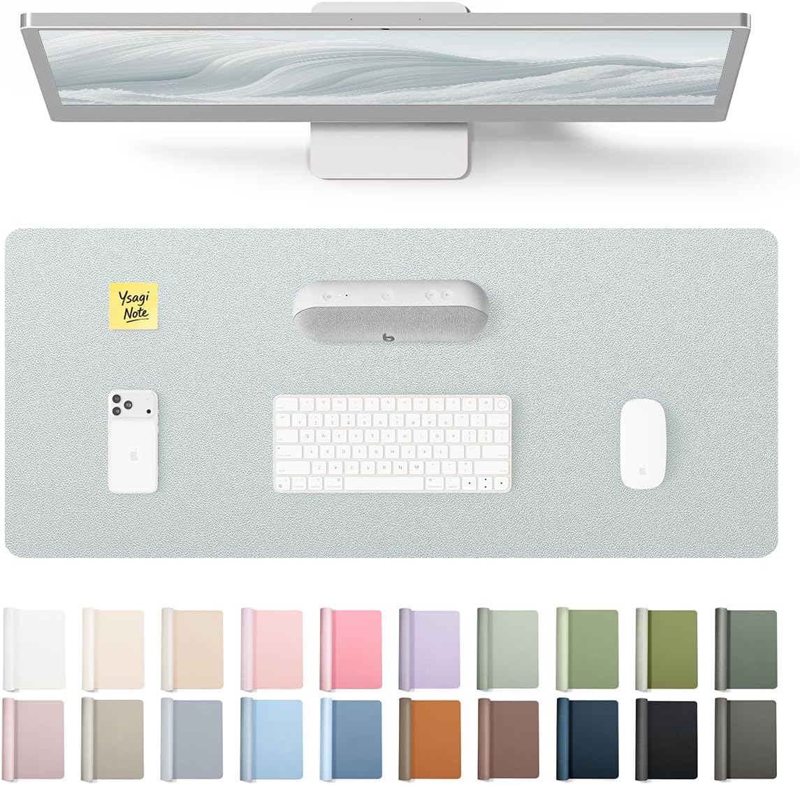 YSAGi Leather Desk Protector, Office Mat, Large Mouse Mat, Non-Slip PU Leather Blotter, Laptop Pad, Waterproof Writing Pad for Office and Home (Light Pink, 23.6" x 13.8") - Colors A