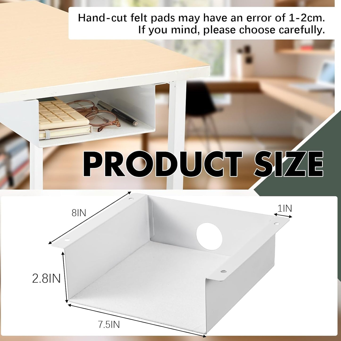 Yaocom 2 Pack Under Desk Hanging Shelf, Carbon Steel Storage Tray with Mute Felt Sheets, Mount Shelves Organizer for Office Home Workstation Gaming Desk Stand up(13x8x2.8 in/Storage Shelf,Black)