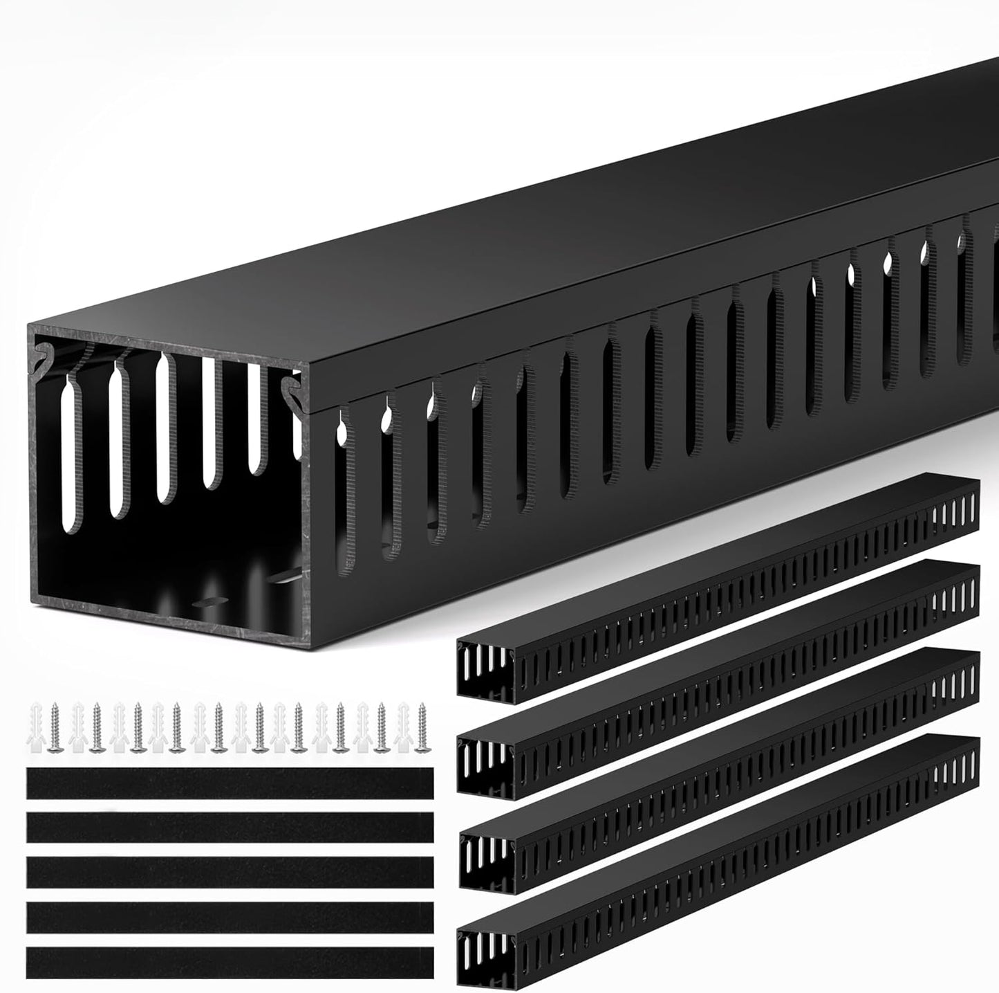 ZhiYo 2 x 2in Professional Server Rack Cable Management Raceway, 99in (6X L16.5in) Cable Raceway Kit, Electrically Safe PVC Open Slot Wire Raceway for Under Desk/Computer/Network Cords, Black