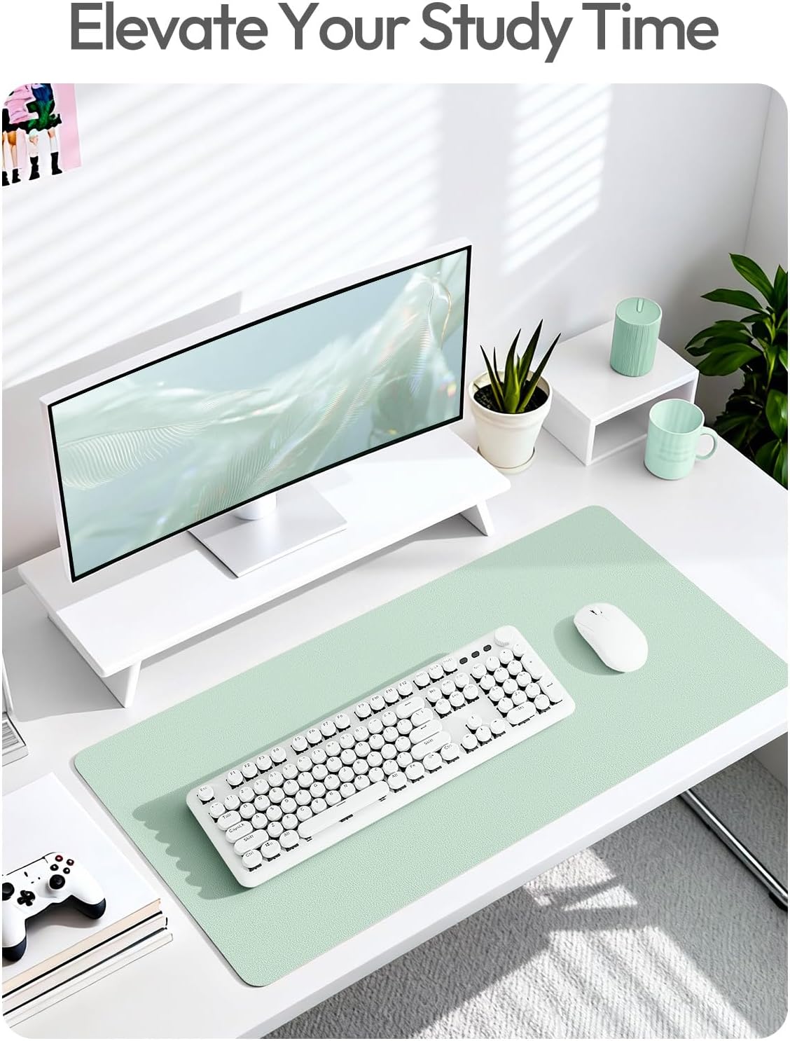 YSAGi Leather Desk Protector, Office Mat, Large Mouse Mat, Non-Slip PU Leather Blotter, Laptop Pad, Waterproof Writing Pad for Office and Home (Light Pink, 23.6" x 13.8") - Colors A