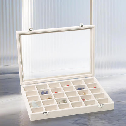 Stratalife Jewelry Organizer Bracelet Organizer Storage Box 12 Grid Stackable Jewelry Tray with Lid Velvet Jewelry Box for Drawer Necklace Bracelet Display Storage Organizer Box (Beige)