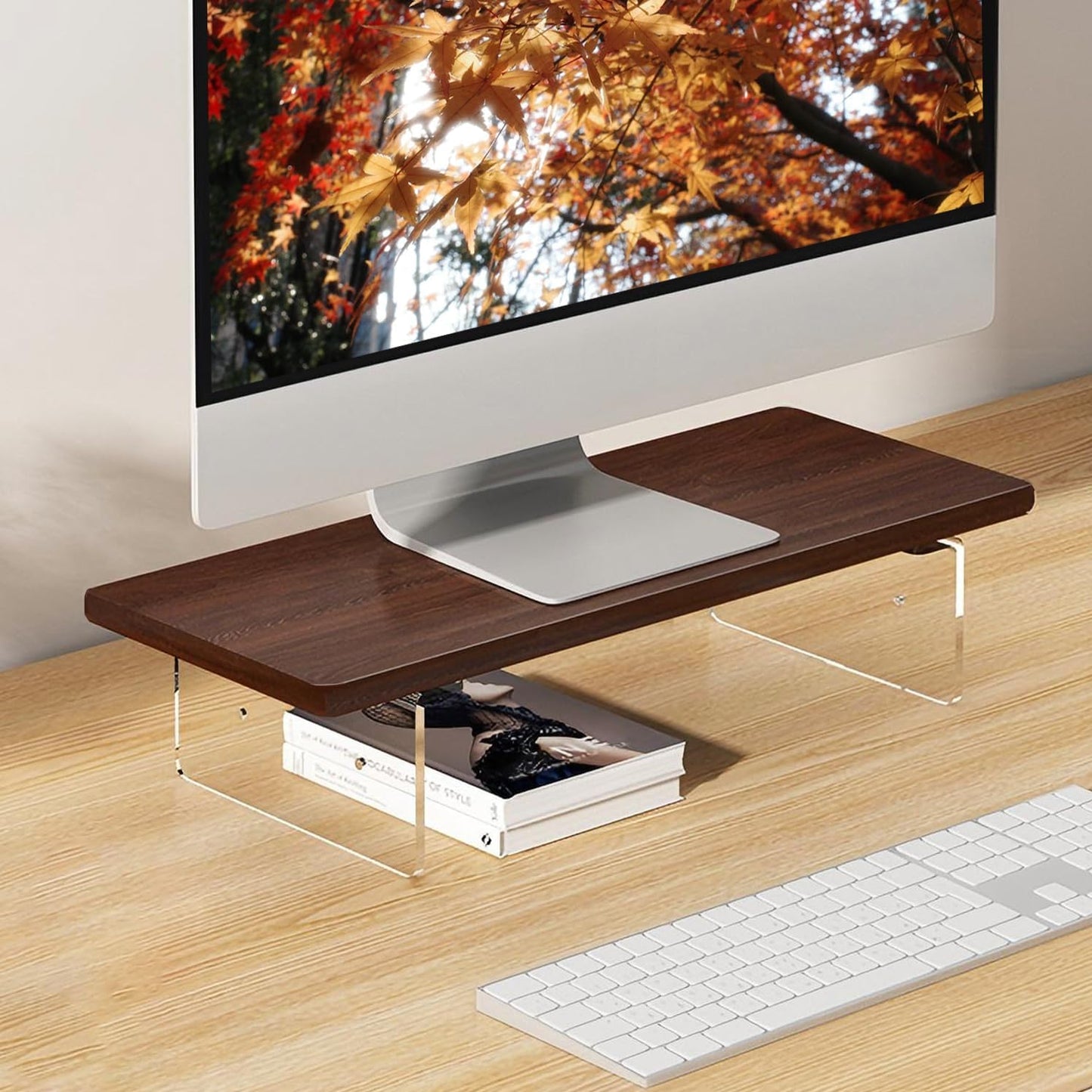 Monitor Stand Riser 2.16/3.34 Inch 2 Height Adjustments Acrylic Stand with Installation Tool, Desk Organizer Accessories Office Desk Storage Rack Screen/PC/Printer/Laptop Riser 7.8 x 15.7 Inch (White)