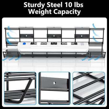 2 Pack DELAMU Under Desk Cable Management Tray, Metal Cord Cable Organizer for Desk, Easy Install Pre-drilled Wire Management Wire Organizer for Office & Home