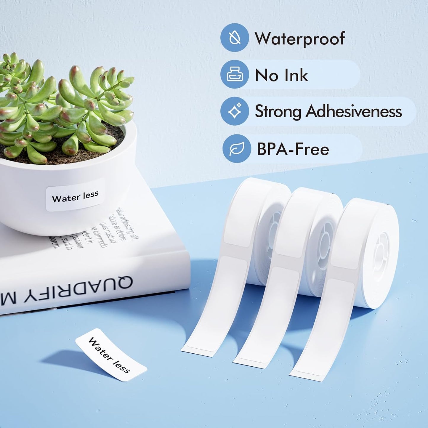 NIIMBOT White Cable Label Maker Tape for D11/D110/D101 Label Maker, 12.5 x 109 mm (0.49'' x 4.29''), 3 Rolls, Thermal Label for Home Office Labeling Tape Replacement