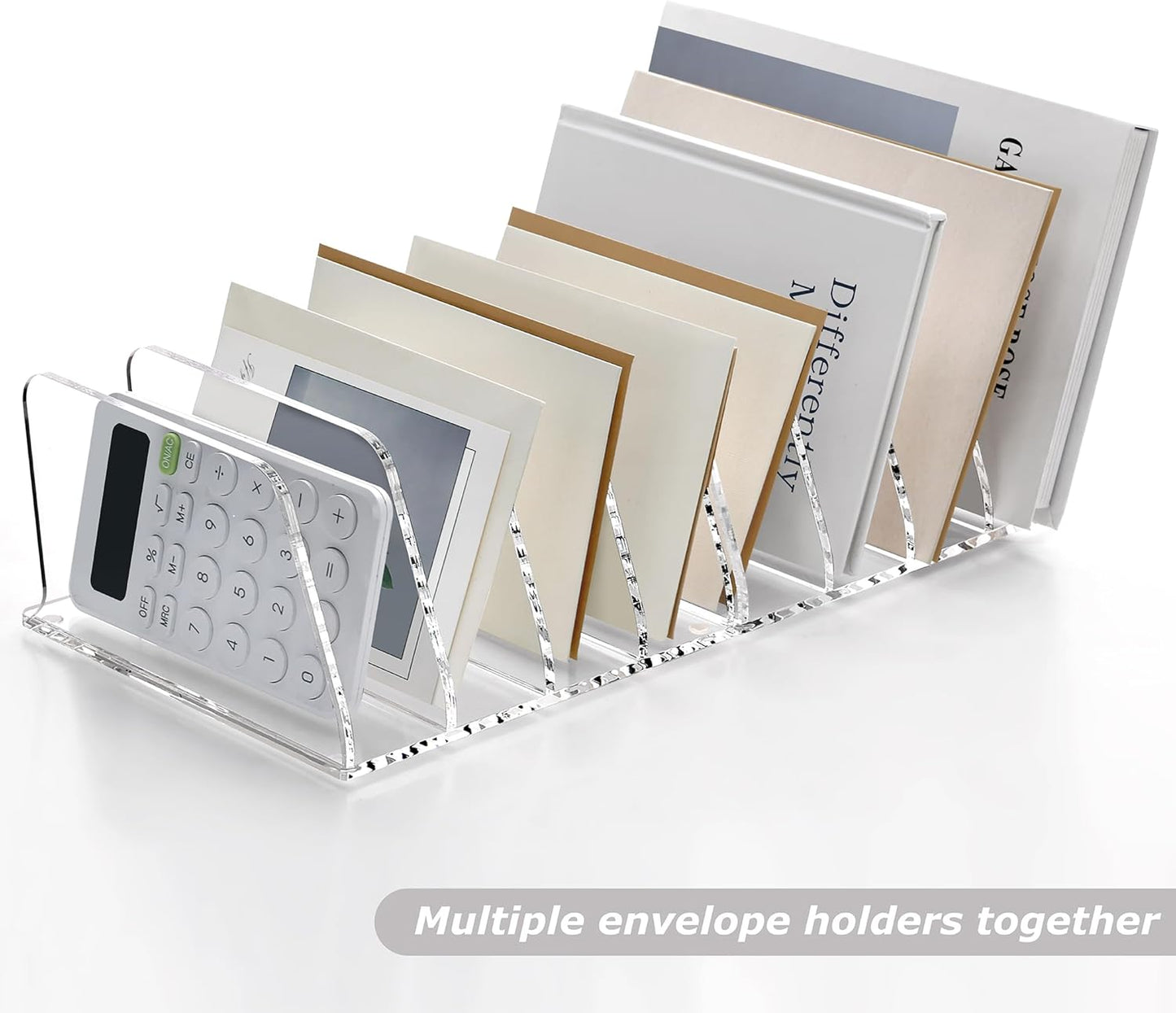 SANRUI 5 Compartments Acrylic Mail Sorter Holder, Clear Document Magazine Envelope File Rack, Vertical Letter Sorter & Multifunction Desk Organizer for Bills, Documents, Notebooks