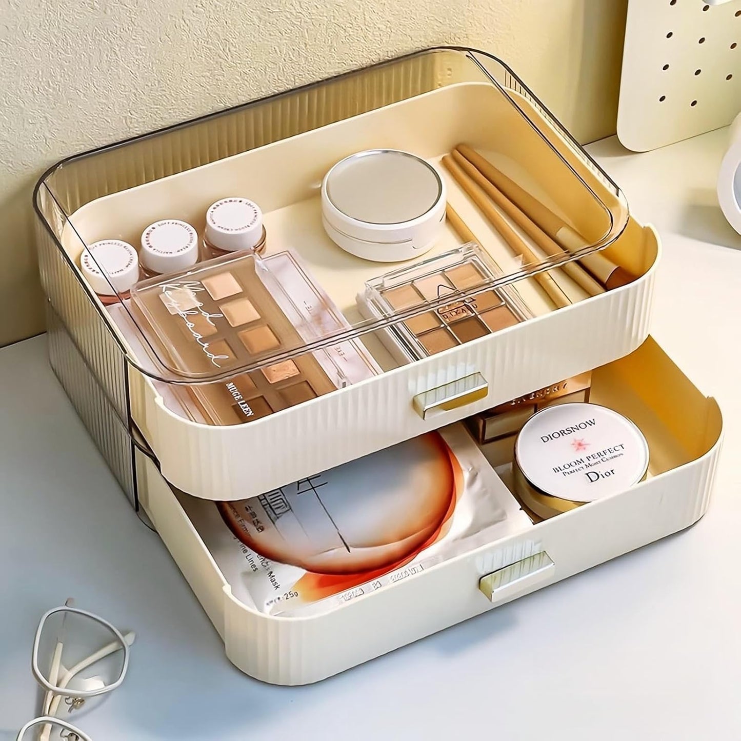 Stackable Cosmetics Organizer Drawers, Bathroom Vanity Makeup Organizers and Storage, Ideal for Desk and Dresser Countertops, Great for Palette, Skincare, Lipsticks, Nail Care. Green