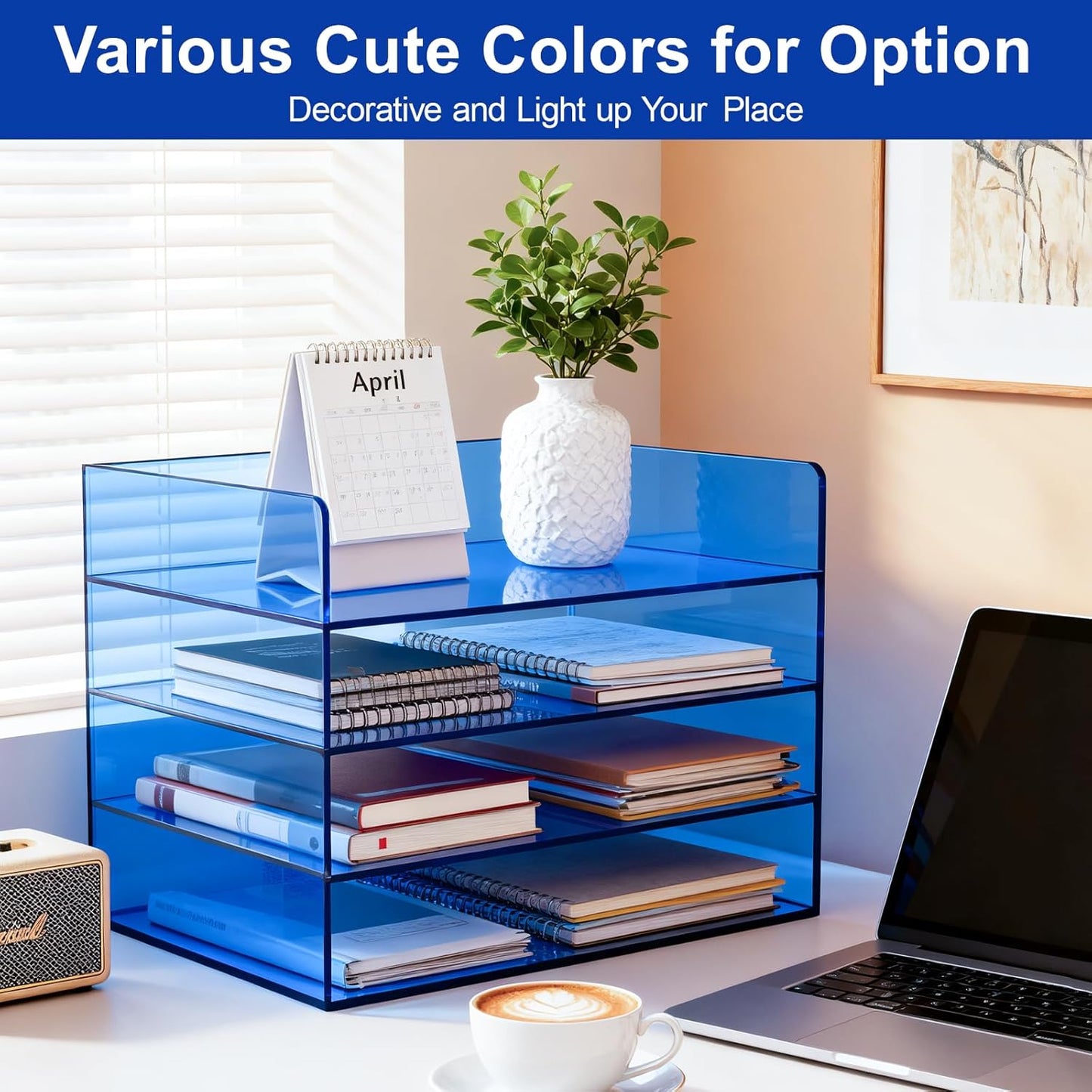 Gelite Acrylic File Organizer for Desk 4 Tiered Stackable Letter Tray Office Paper Storage Desktop Document Sorter, Neon Pink
